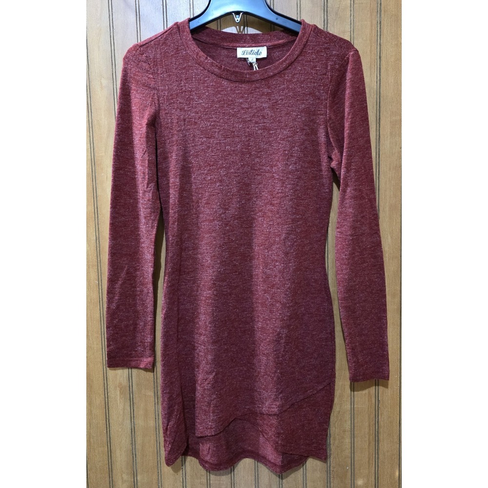 Listicle Casual Shirt Dress Women Sz S Heather Red Long Sleeve Stretch NWT